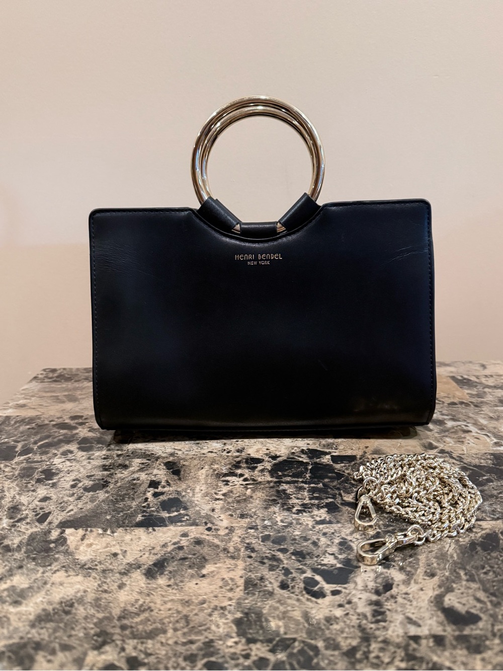 Henri Bendel Black Leather Petal Ring Satchel Crossbody Bag - Picture 2 of 11